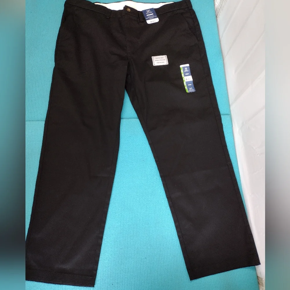 NWT George Men's Straight Premium Khaki Pants Flat Front Black 42 x30